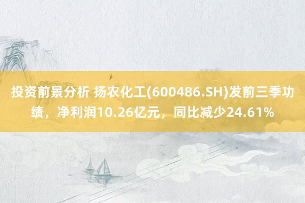 投资前景分析 扬农化工(600486.SH)发前三季功绩，净利润10.26亿元，同比减少24.61%