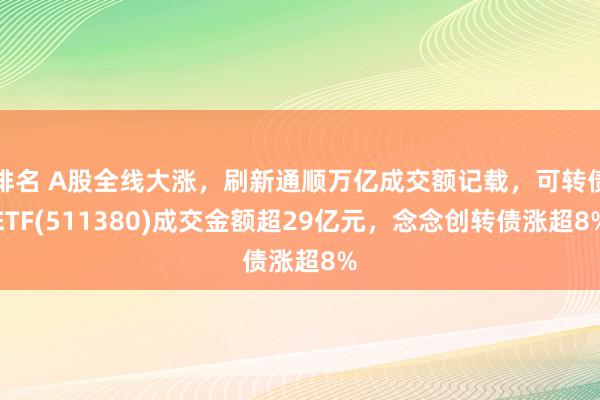 排名 A股全线大涨，刷新通顺万亿成交额记载，可转债ETF(511380)成交金额超29亿元，念念创转债涨超8%