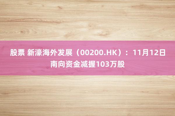 股票 新濠海外发展（00200.HK）：11月12日南向资金减握103万股