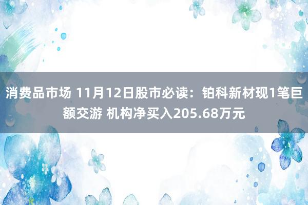 消费品市场 11月12日股市必读：铂科新材现1笔巨额交游 机构净买入205.68万元