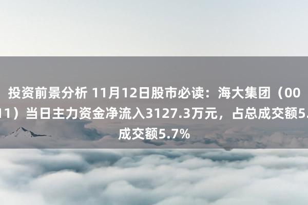 投资前景分析 11月12日股市必读：海大集团（002311）当日主力资金净流入3127.3万元，占总成交额5.7%