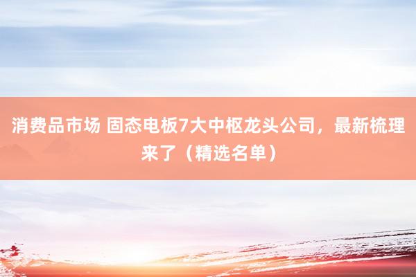 消费品市场 固态电板7大中枢龙头公司，最新梳理来了（精选名单）