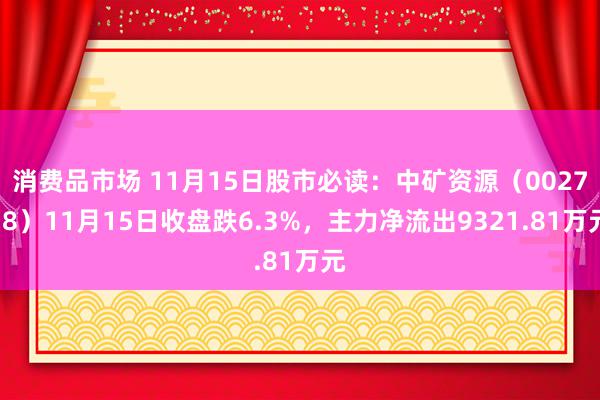 消费品市场 11月15日股市必读：中矿资源（002738）11月15日收盘跌6.3%，主力净流出9321.81万元