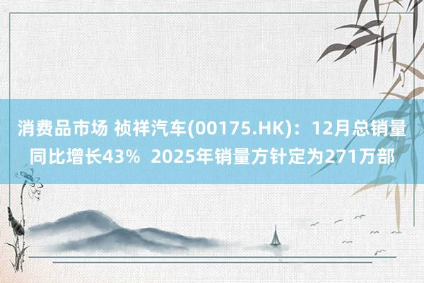 消费品市场 祯祥汽车(00175.HK)：12月总销量同比增长43%  2025年销量方针定为271万部