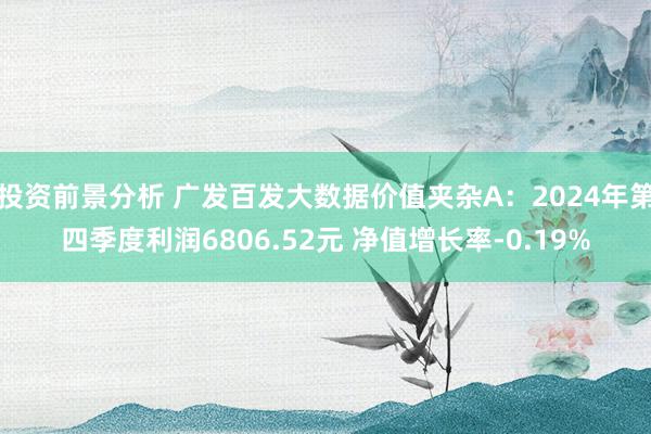 投资前景分析 广发百发大数据价值夹杂A：2024年第四季度利润6806.52元 净值增长率-0.19%