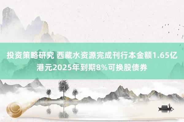 投资策略研究 西藏水资源完成刊行本金额1.65亿港元2025年到期8%可换股债券