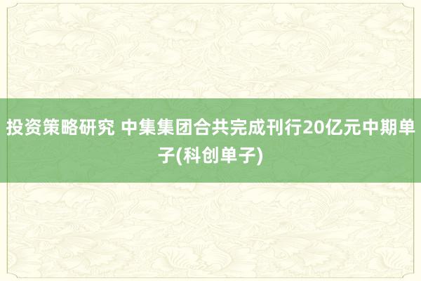 投资策略研究 中集集团合共完成刊行20亿元中期单子(科创单子)