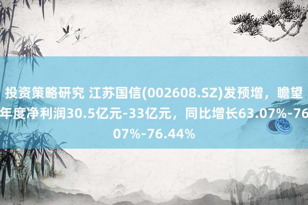 投资策略研究 江苏国信(002608.SZ)发预增，瞻望2024年度净利润30.5亿元-33亿元，同比增长63.07%-76.44%