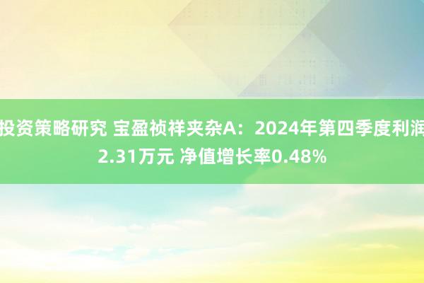 投资策略研究 宝盈祯祥夹杂A：2024年第四季度利润2.31万元 净值增长率0.48%