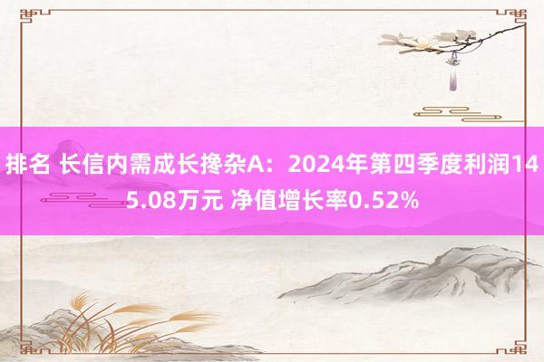 排名 长信内需成长搀杂A：2024年第四季度利润145.08万元 净值增长率0.52%