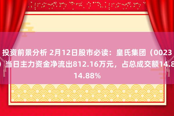 投资前景分析 2月12日股市必读：皇氏集团（002329）当日主力资金净流出812.16万元，占总成交额14.88%