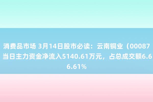 消费品市场 3月14日股市必读：云南铜业（000878）当日主力资金净流入5140.61万元，占总成交额6.61%