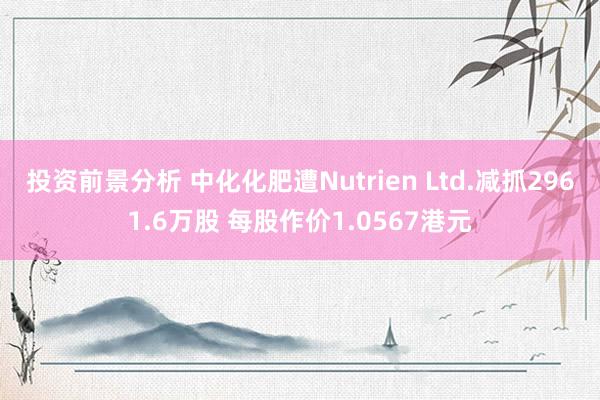 投资前景分析 中化化肥遭Nutrien Ltd.减抓2961.6万股 每股作价1.0567港元