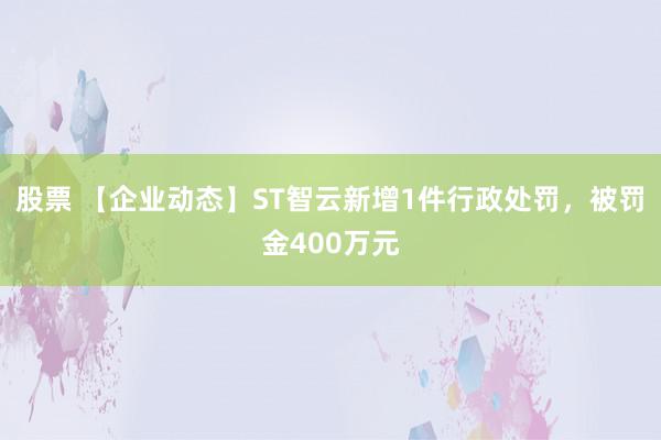 股票 【企业动态】ST智云新增1件行政处罚，被罚金400万元